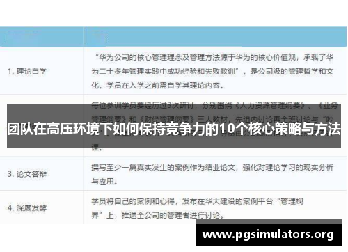 团队在高压环境下如何保持竞争力的10个核心策略与方法 团队在高压环境下如何保持竞争力的10个核心策略与方法